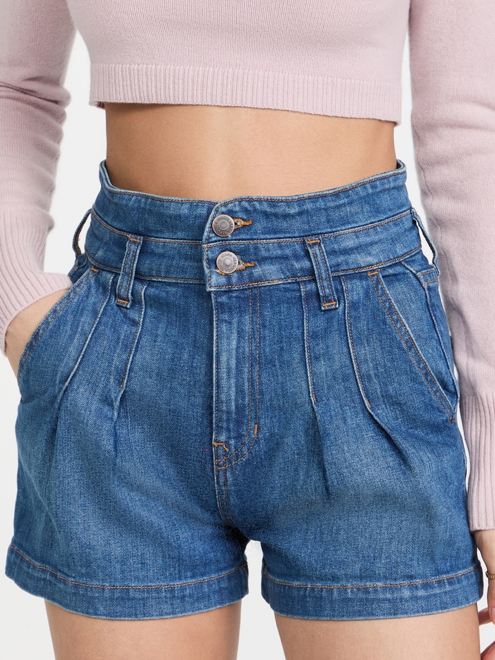 Veronica Beard Jaylen Pleated High-Rise Denim Shorts